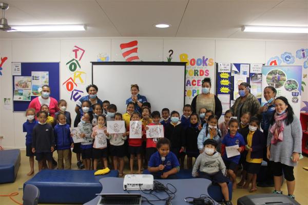 Niue students and project representatives at the waste-management website and animation launch