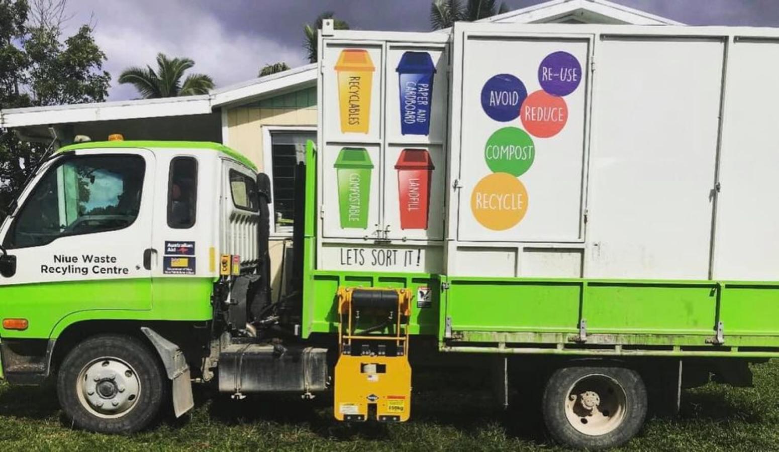 Niue Waste Recycling Centre collection truck used for the Lakepa Show Day pilot